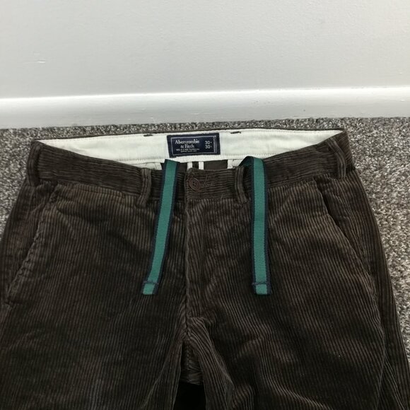 Abercrombie & Fitch Pants Corduroy Flat Front Drawstring Brown Mens 30x27 - Picture 2 of 10